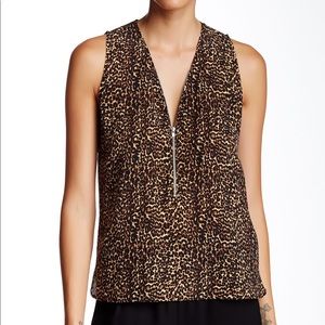 The Kooples Silk Leopard Half Zip Tank